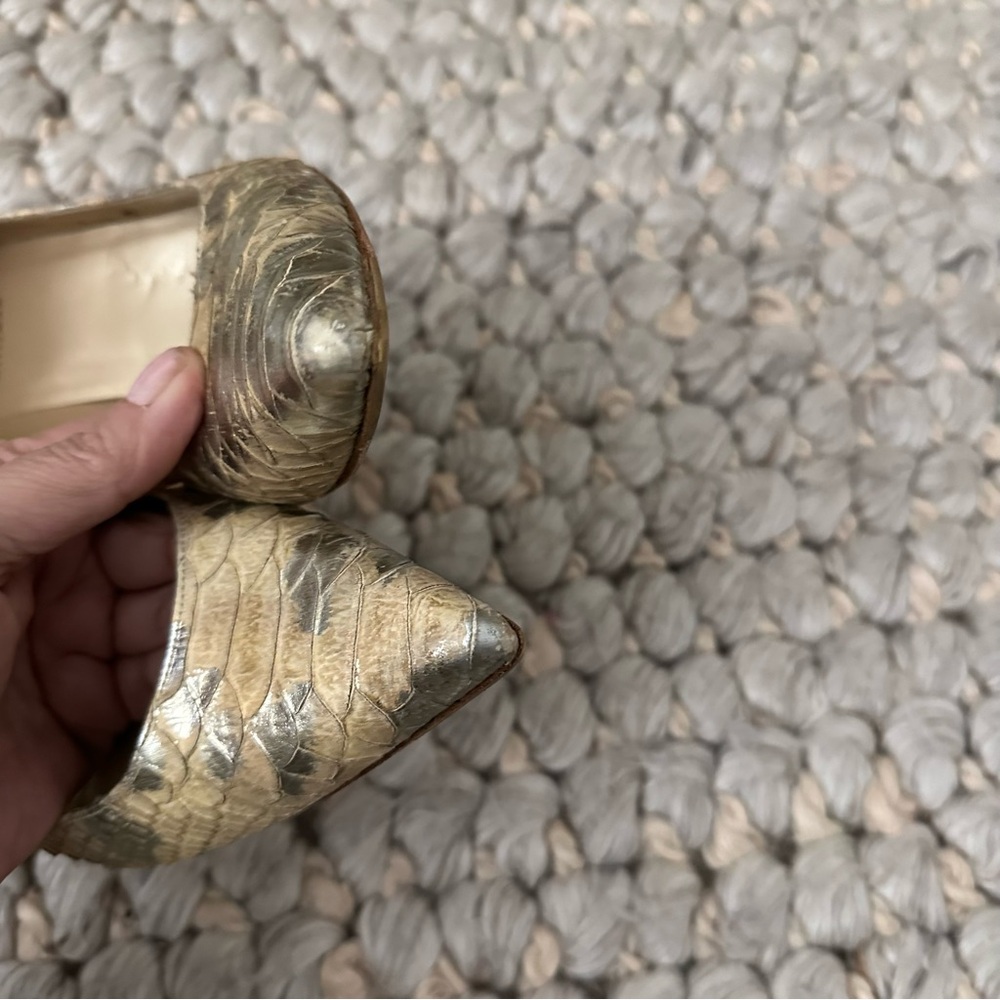 Stuart Weitzman Python Snakeskin Silver Cream Hee… - image 7